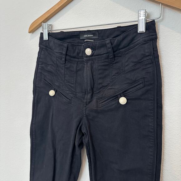 Isabel Marant black mid-rise skinny jeans button flap pockets FR 36 US small - Picture 2 of 6